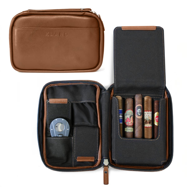 Visol Legend Black Genuine Leather Cigar Case - Holds 3 Cigars