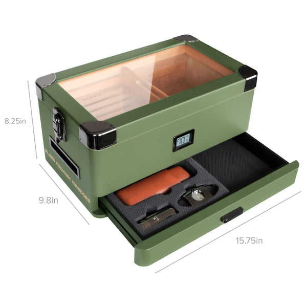 Military Glass Top Humidor - Black or Green